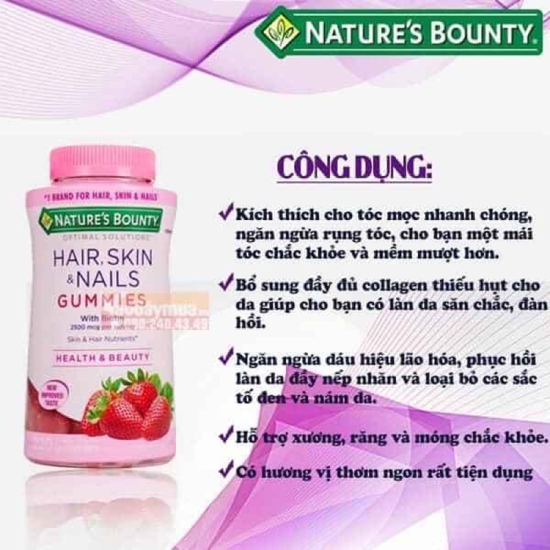 Kẹo dẻo giúp đẹp da,mọc tóc Nature's Bounty