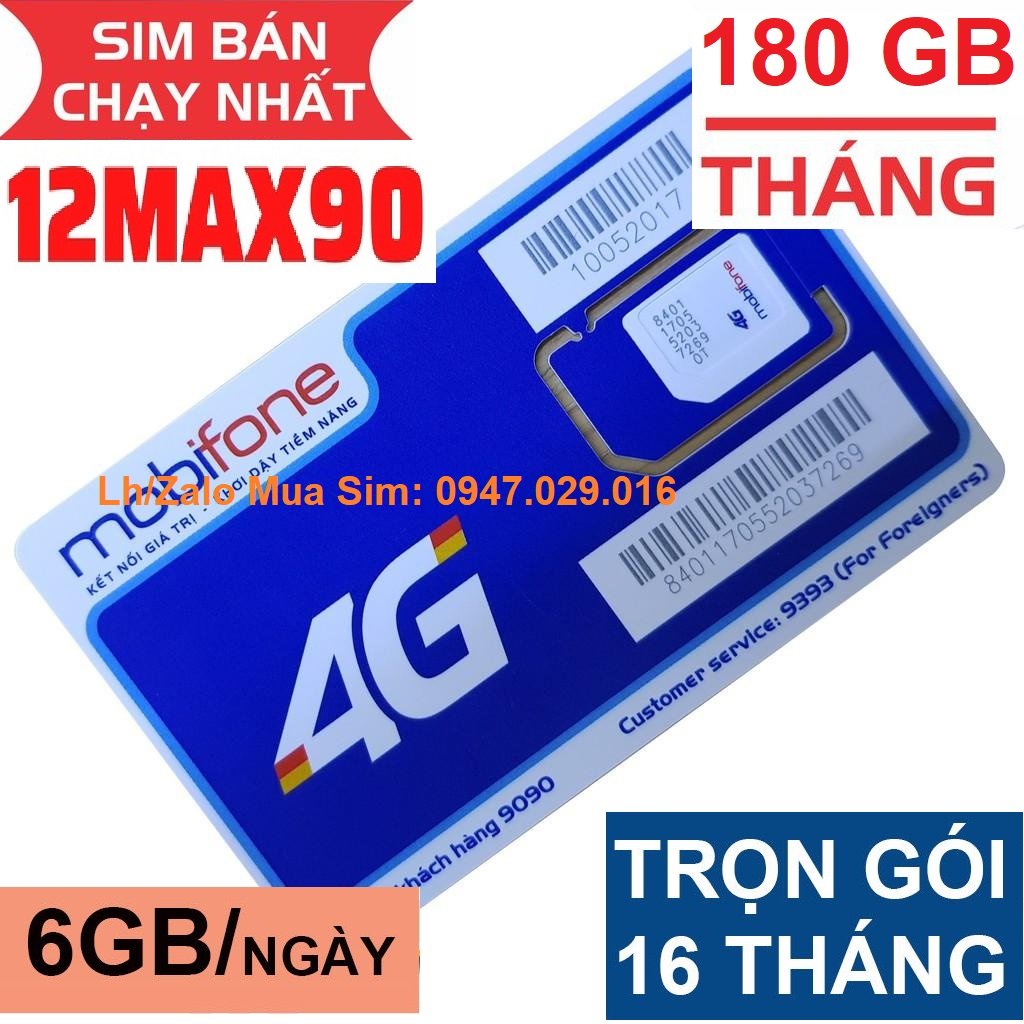 Sim MobiFone 12Max90 Hãng : Mobifone SIM 12MAX90 Miễn Phí Trọn Gói 16 THÁNG