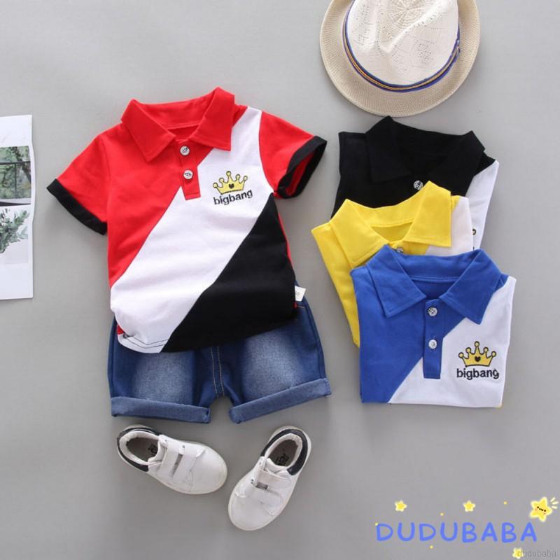 Set áo thun + quần short denim thời trang mùa hè cho bé trai 0~4 tuổi