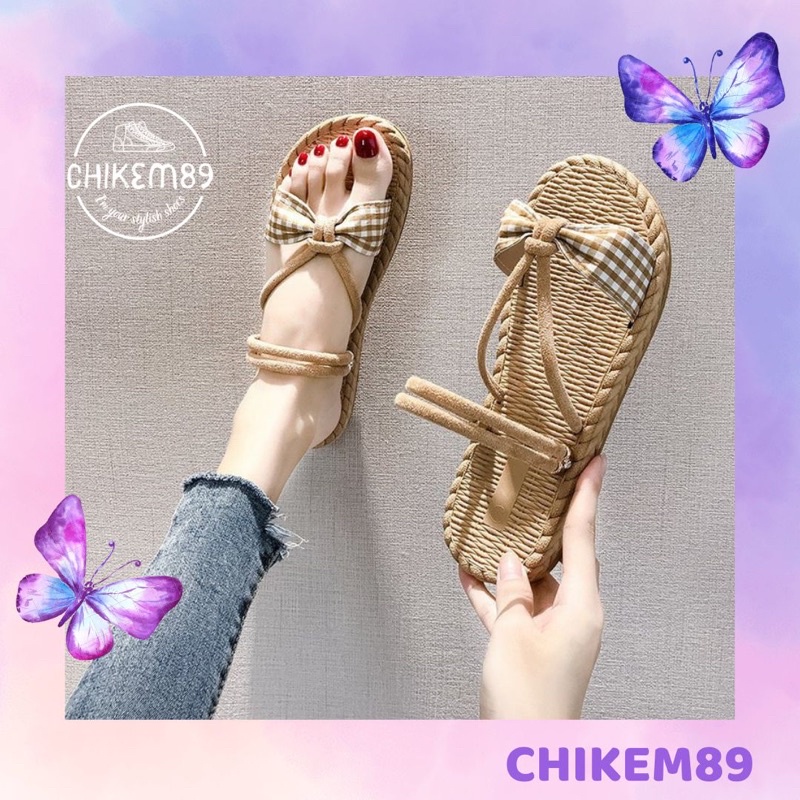 Dép sandal nữ nơ vải, đế cói ❤️FREESHIP❤️ 2 in 1  quai ngang phong cách hàn quốc HOT TREND 2020