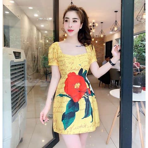 Váy Đầm Thời Trang Nữ  Form Chữ A Tay Bồng Nhẹ Họa Tiết Bông Hoa Màu Sắc Trẻ Trung Dễ Thương- Mẫu Mới Năm 2021