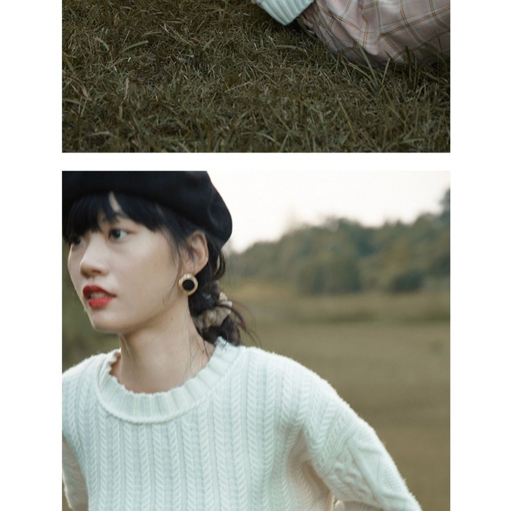 Áo sweater ngắn dáng rộng màu xanh lục thời trang cho nữ