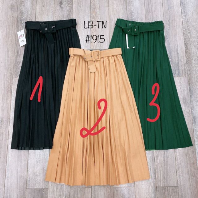 Chân váy xếp ly dáng dài - kèm đai