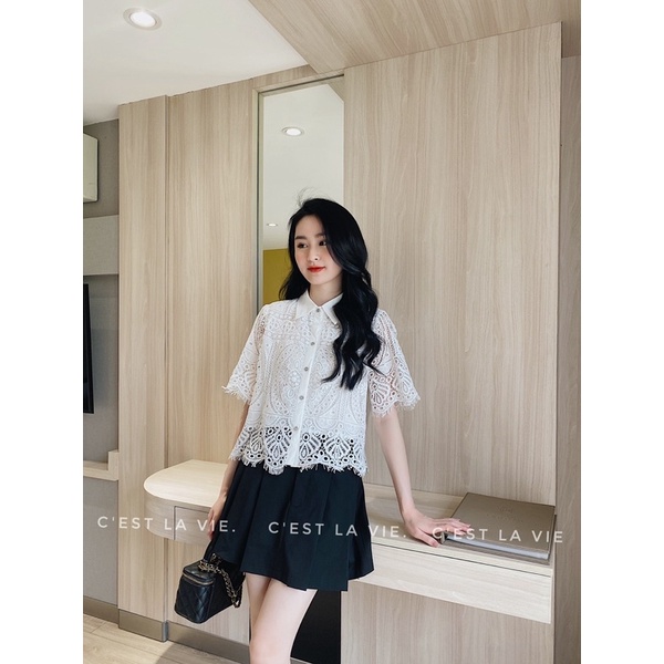 Chân váy kaki thô xếp li