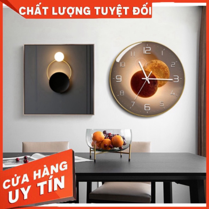 Đồng hồ treo tường cao cấp có ánh đèn phản quang  sang trọng lịch sự, trang trí phòng khách, phòng ngủ, đồng hồ kim - Hà