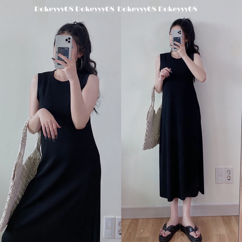 Váy xuông dáng rộng len tăm co giãn