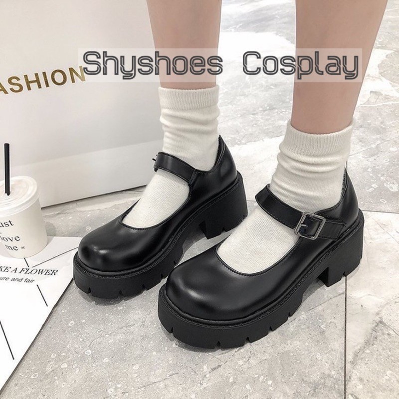 🍁 Giày búp bê lolita cosplay đế cao quai dán Màu kem, Đen bóng & nhám  M2022-2