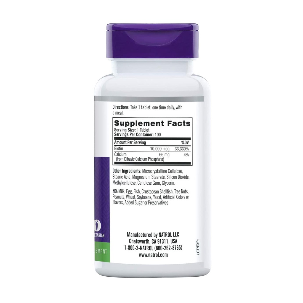 Viên uống mọc tóc Natrol Biotin 10.000mcg 100 viên