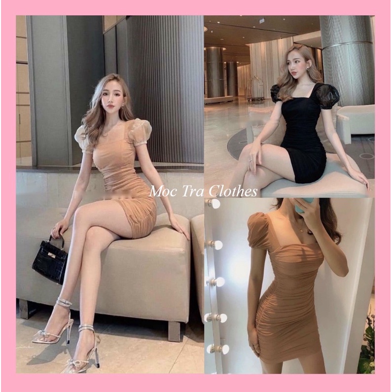 Đầm xinh Alex Dress thiết kế dáng ôm nhúm lưng tiểu thư, Váy dự tiệc nữ body rẻ đẹp thích hợp đi dạo đi chơi