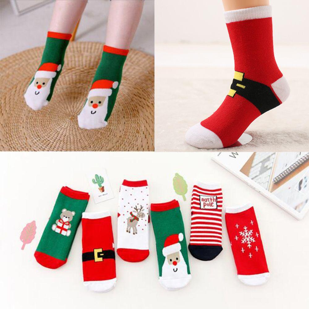 LAYOR1 Set 6 Đôi Tất Cotton Ngắn Hình Ông Già Noel Cho Bé