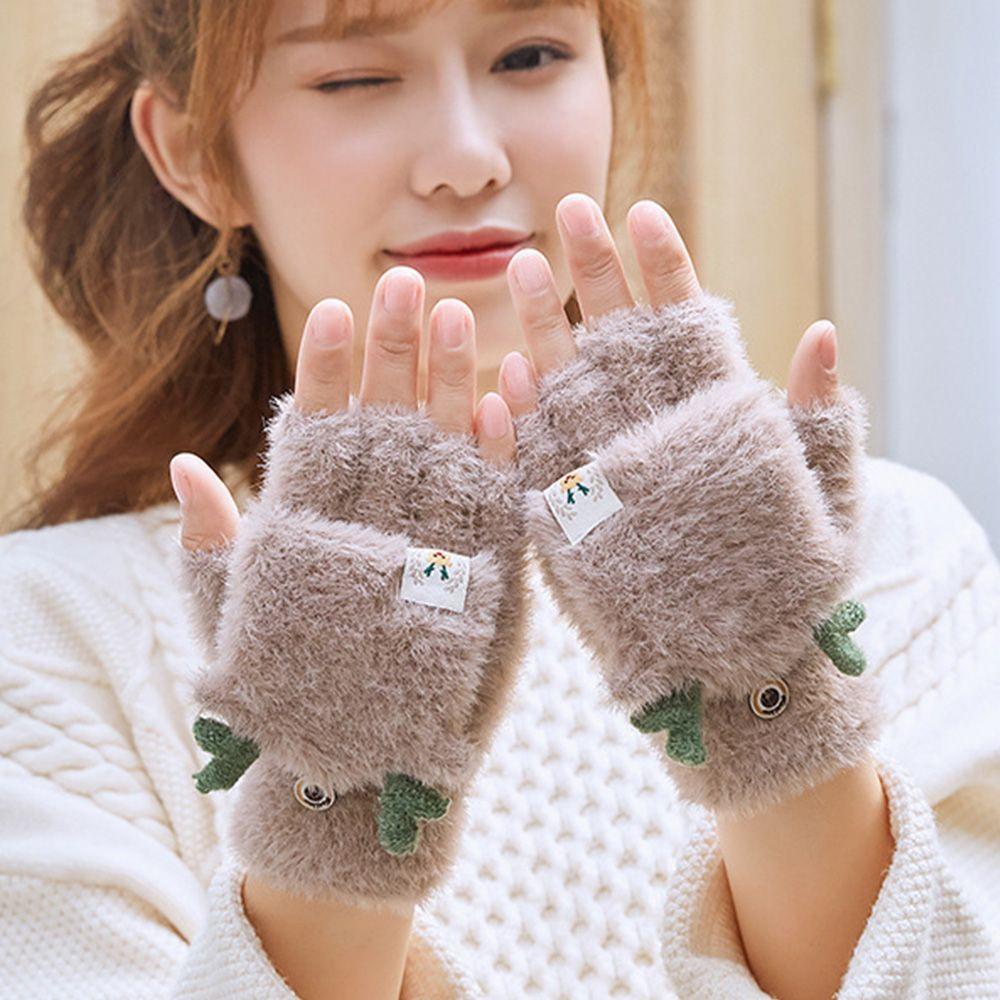 .Găng Tay Len Hở Ngón Đính Sừng Hươu