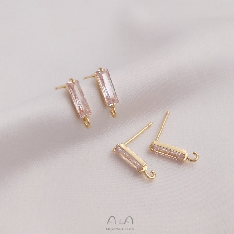 Bông Tai Mạ Vàng 14K Đính Đá Zircon Hình Chữ Nhật Kiểu Chữ Nhật Phẳng Đính Đá Zircon Màu Sắc diy