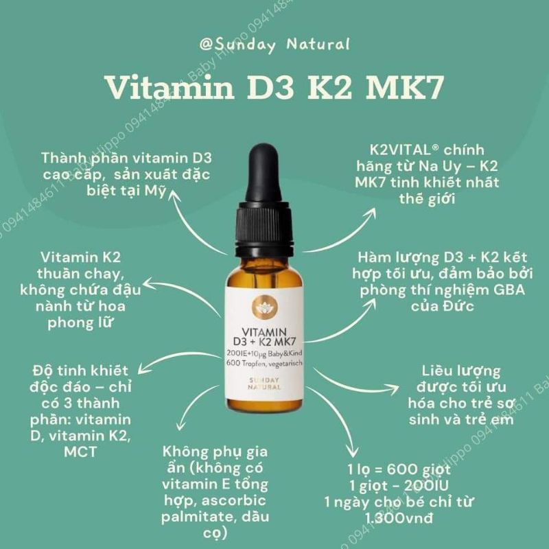 Vitamin D3 K2 MK7 Cho Trẻ Sơ Sinh Tốt Nhất Hiện Nay - Lọ 20ml - Xuất xứ Đức