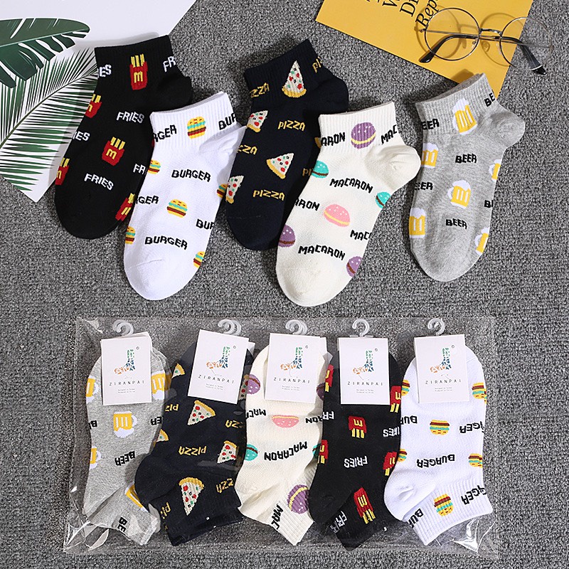 Tất cổ ngắn nam nữ vớ họa tiết fast food  cotton kháng khuẩn thấm hút mô hôi tốt MONEY VN010