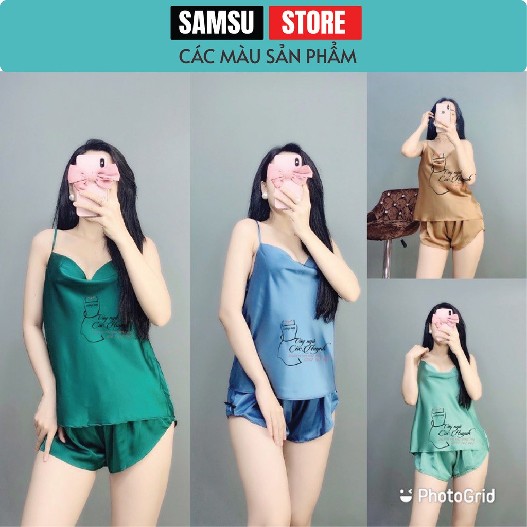Bộ ngủ lụa nữ 2 dây bigsize cao cấp cổ đổ sexy cộc tay mặc nhà gợi cảm SAMSU FX14 | BigBuy360 - bigbuy360.vn