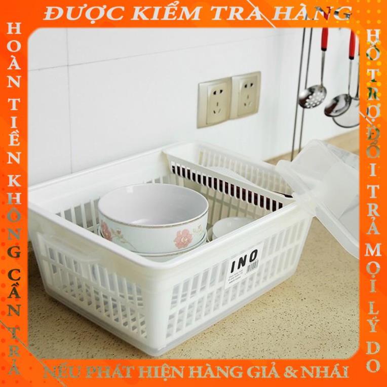Rổ úp chén bát có nắp đậy Inomata - Nhật - Khay úp chén bát cho bé fbaodu