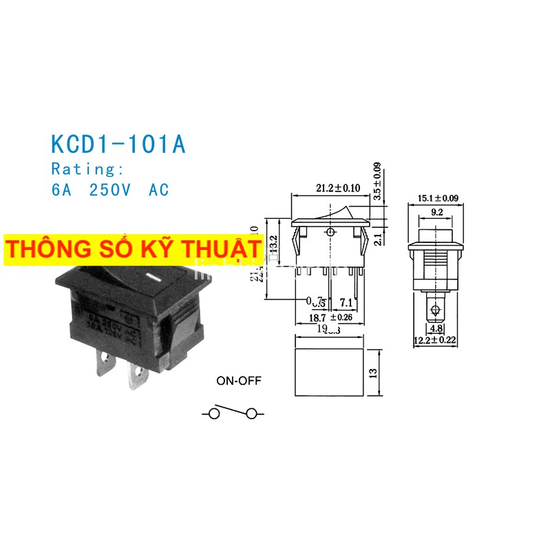 10 CÁI - Công tắc bập bênh KCD1-101 2 chân 15x21mm 6A 250VAC - LK0136