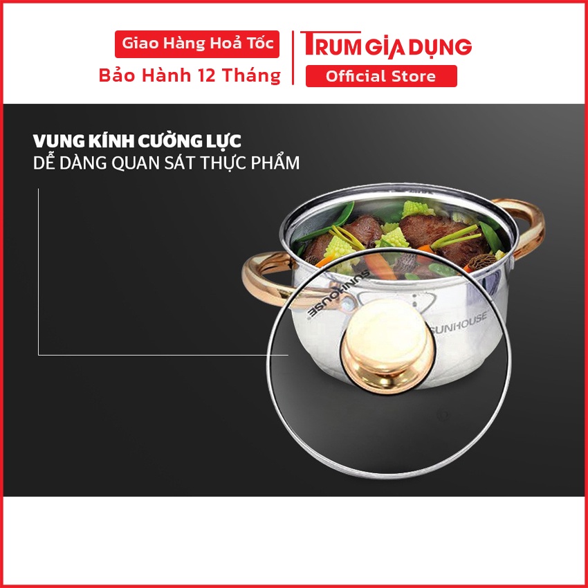 Bộ nồi Sunhouse SH781, Bộ nồi inox SH781, 5 đáy dùng cho bếp từ, 3 nồi kích thước: 16cm, 20cm, 24cm. Phù hợp với mọibeep