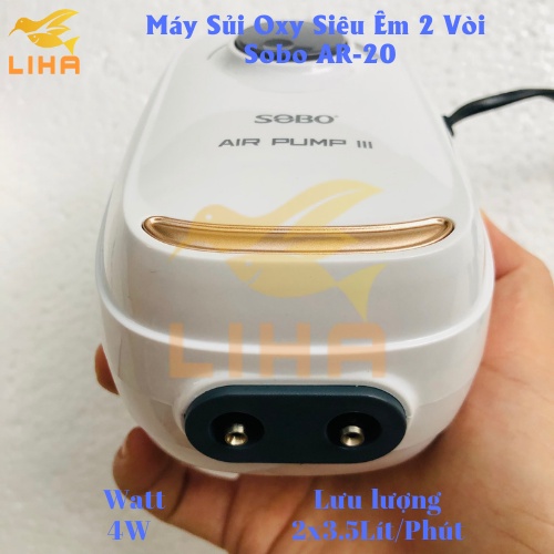 Máy Sủi Oxy 2 Vòi Sobo AR-20  - Máy Oxi Siêu Êm Cho Bể Cá