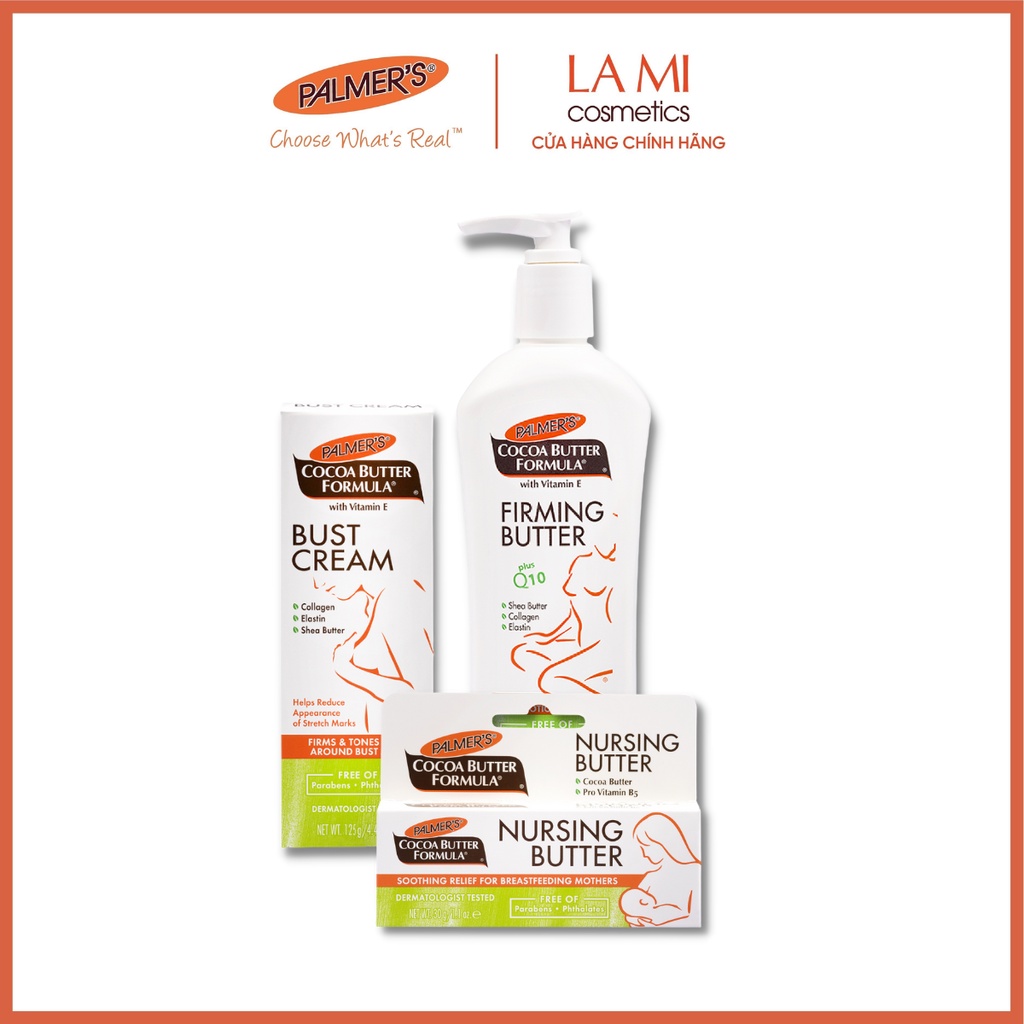 Bộ sản phẩm phục hồi làn da sau sinh Palmer's (Lotion sau sinh, Kem săn ngực và Kem ngăn ngừa nứt nẻ đầu ti)