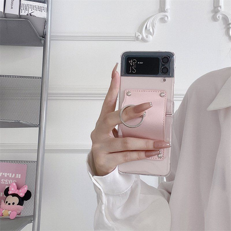 Ốp lưng samsung galaxy Z FLip 4 trong suốt kèm khóa da gắn móc đeo