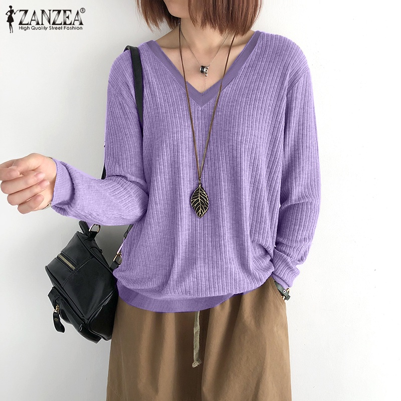 Áo len nữ ZANZEA dài tay cổ chữ V thời trang Hàn
