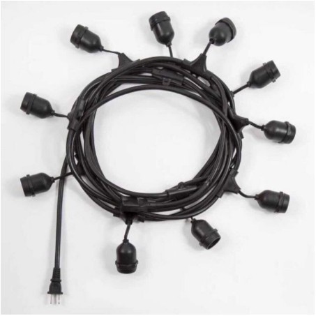 Bộ Dây Đui Đèn Ngoài Trời 5,5 Mét 10 Đui E27 (Không Có Bóng)