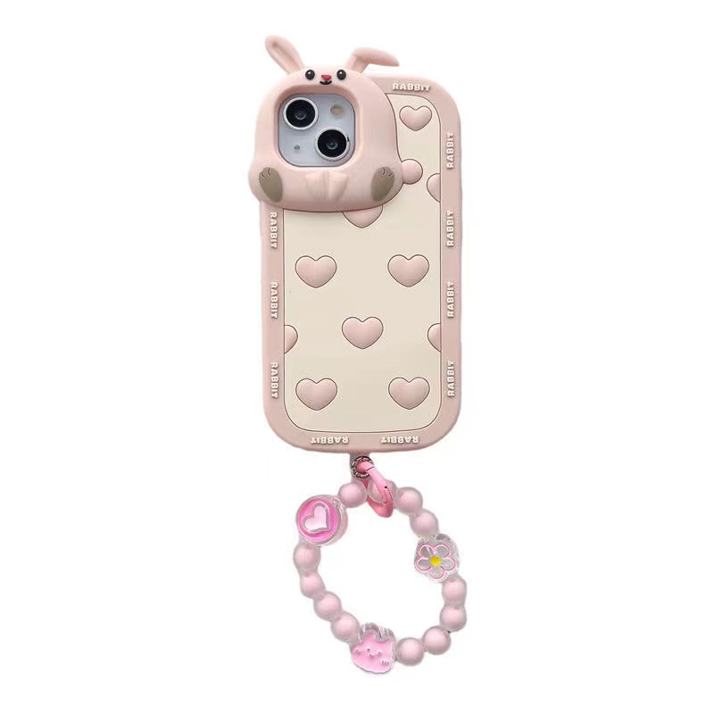 Ốp Điện Thoại Dẻo Họa Tiết Hoạt Hình Chú Thỏ Kèm Vòng Đeo Tay Dễ Thương Chống Rơi Cho Iphone 11 12 13 Pro Max