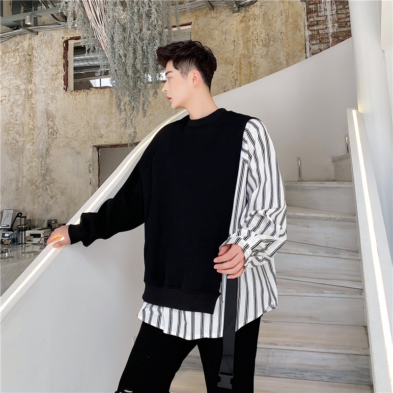 Áo Sweater Dáng Rộng Kẻ Sọc Giả Nhiều Lớp Thời Trang Mùa Thu Cho Nam