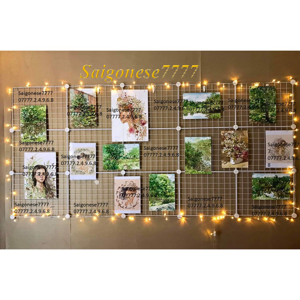 Combo Khung Hình Lưới Sắt+ Đèn Led Xài Pin Dài 3M 30 Bóng Đèn Đom Đóm Kẹp Hình Nghệ Thuật Trang Trí Decor
