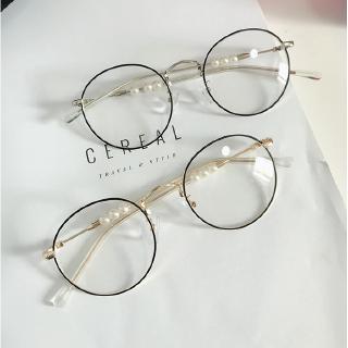 Kính Mắt Gọng Tròn Siêu Nhẹ Gọng Kim Loại Đính Ngọc Trai Dễ Thương Thời Trang Cho Nữ