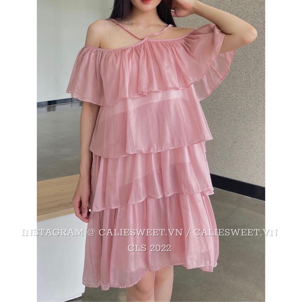 Đầm maxi cổ yếm Caliesweet váy maxi đi biển chất đũi tơ cao cấp CLS018