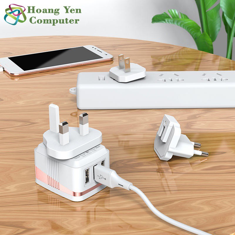 Cốc Sạc 3 Cổng Hoco C83 (Có Thể Thay Đổi Chui Cắm) - BH 12 Tháng Chính Hãng