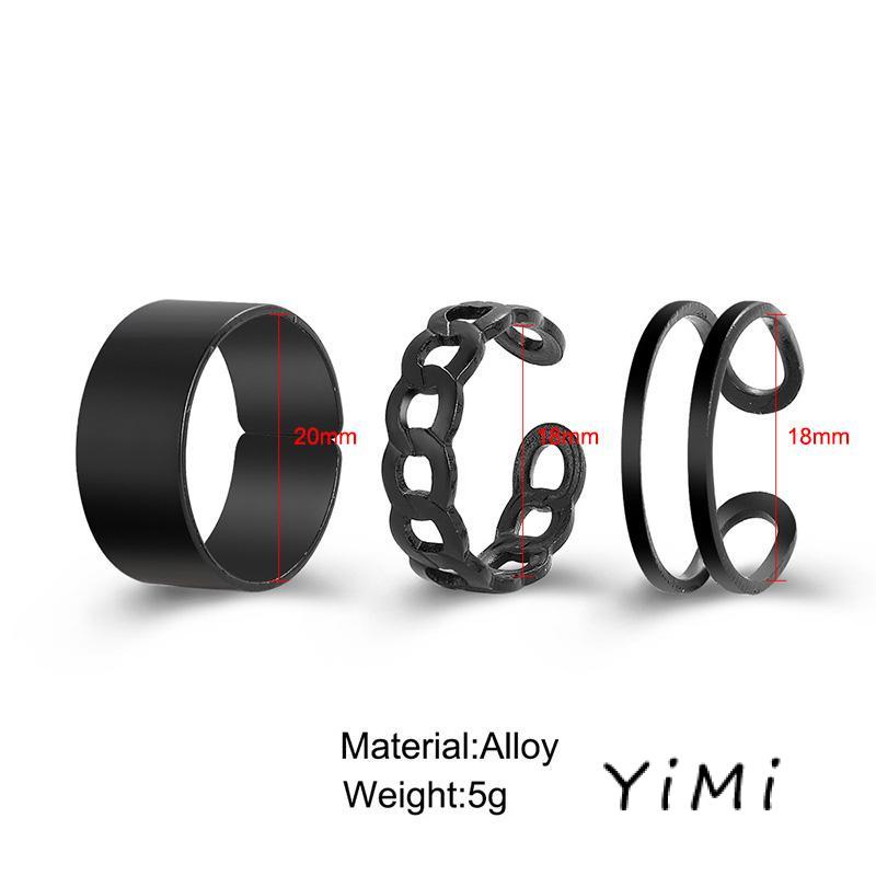 Set 3 nhẫn đeo tay từ kim loại phong cách Hip Hop cá tính cho nữ