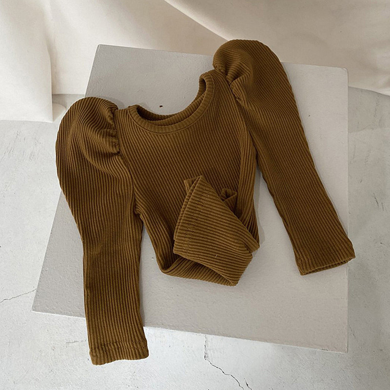 Áo thun màu trơn dài tay / quần culotte vải lưới xòe thời trang mùa thu cho bé gái