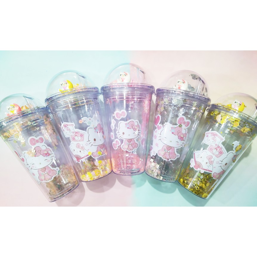 cốc 2 lớp kim tuyến kitty khủng long nắp cầu CNCKI27 ly giữ nhiệt 2 lớp làm lạnh dễ thương 500ml