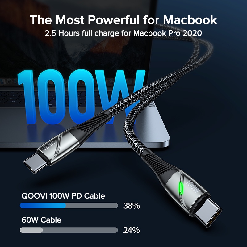 Cáp sạc nhanh QOOVI 100W USB C Sang USB Type C 4.0 QC 3.0 thích hợp cho Samsung Macbook USB-C