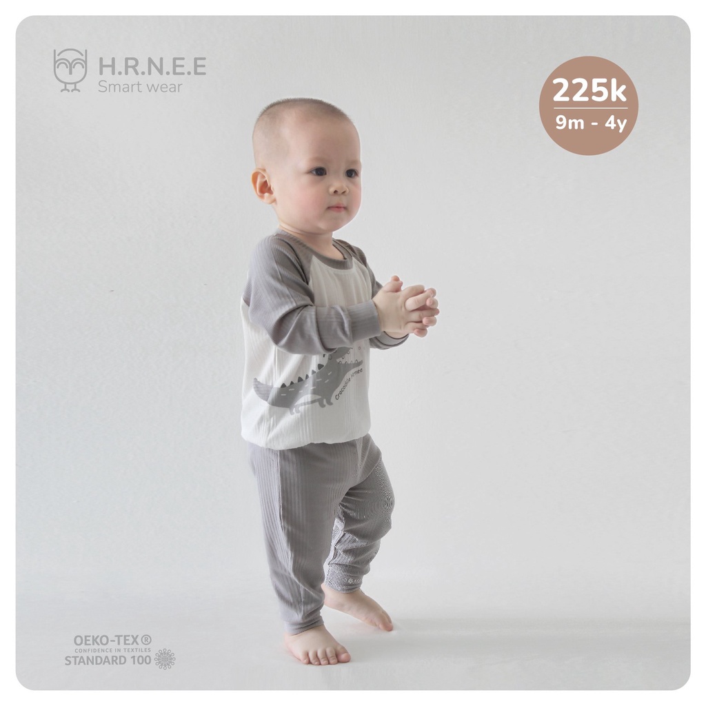 [CHÍNH HÃNG] Bộ quần áo dài tay 3D Modal Organic họa tiết trẻ em Hrnee