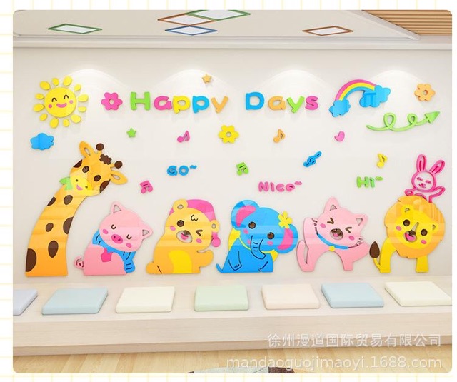 Tranh dán tường cho bé, tranh mica 3D - happy day go nice, tranh dán tường phòng ngủ cho bé