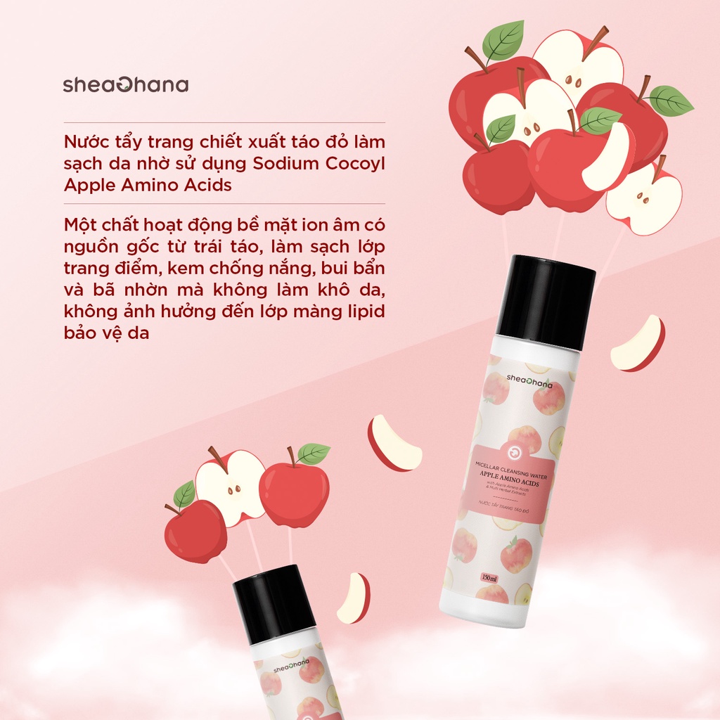 Nước tẩy trang táo đỏ SheaGhana Micellar cleansing water Apple Amino Acids 150g