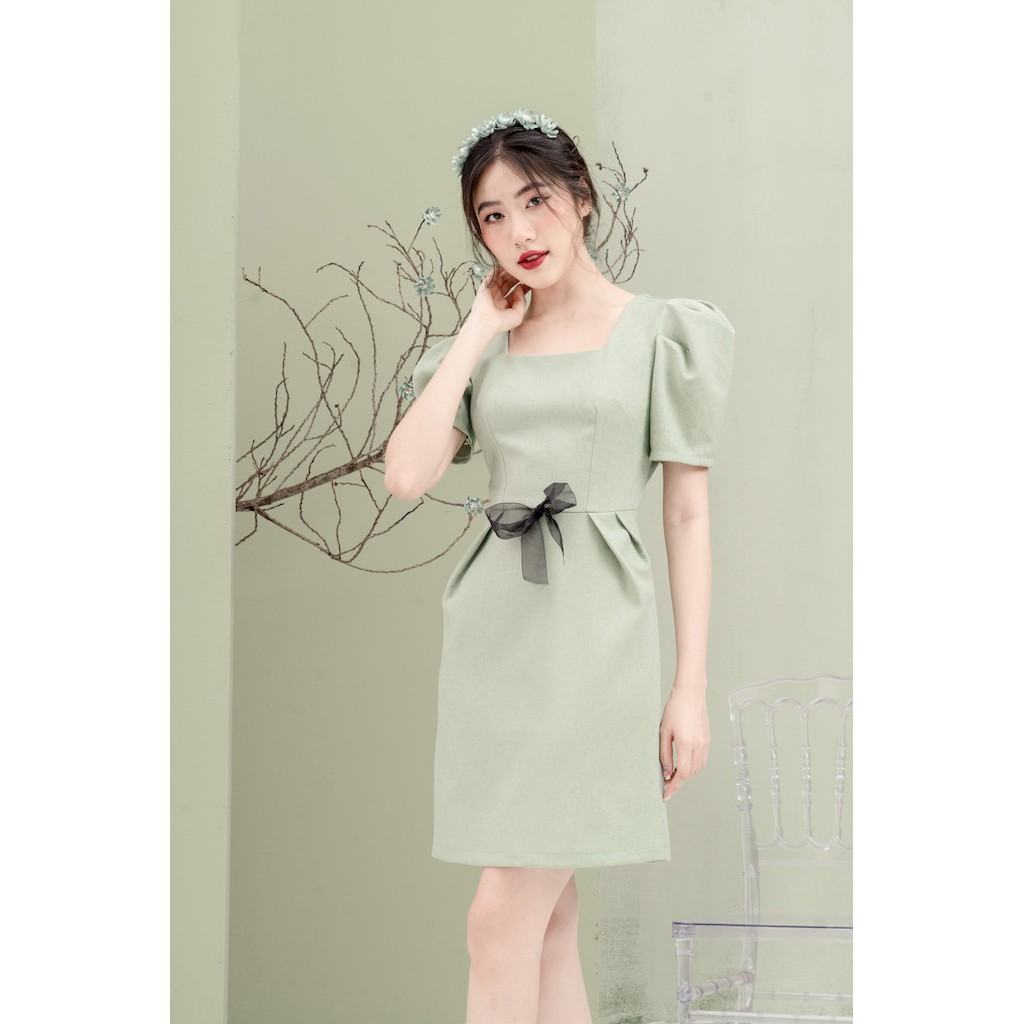 [Mã FAMALLT5 giảm 15% đơn 150k] RẬP - Đầm Xanh Cổ Vuông Tay Xếp Ly Đính Ruy Băng Ở Eo - MINT 04 | BigBuy360 - bigbuy360.vn