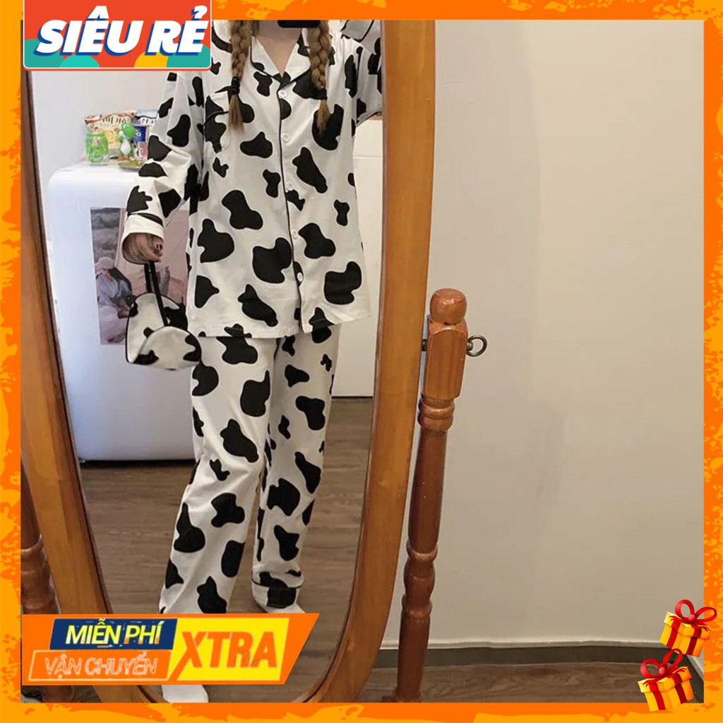 Bộ Đồ Ngủ Nữ - Pijama Tay Dài Họa Tiết Bò Sữa 🍓