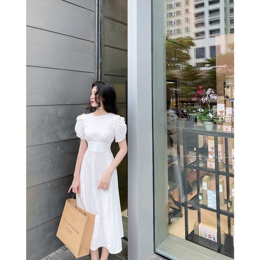 Váy Dự Tiệc Dán Xòe Cổ Tròn AKARA AK23 Phối Tay Bèo Nhúng Size SML | BigBuy360 - bigbuy360.vn