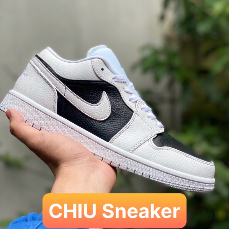 Giày thể thao sneaker Jordan 1 low Panda trắng đen giày cổ thấp da bò có văn nhăn