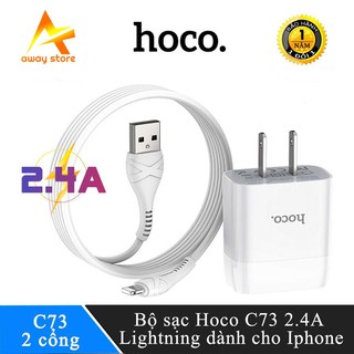 Bộ cốc sạc hoco c73 2 cổng usb 2.4a tặng kèm cáp lightning x37 cho iphone hàng chính hãng