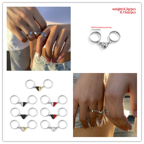 Bộ 2 Nhẫn Nam Châm Hình Nửa Trái Tim Đơn Giản Cho Cặp Đôi