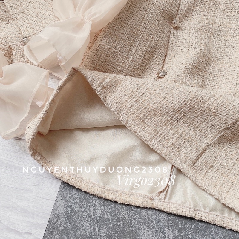 [HÀNG SẴN]VÁY DẠ TWEET TAY PHỐI TƠ CỔ BÈO TIỂU THƯ/ĐẦM DẠ PHỐI TƠ “YUZI DRESS” | BigBuy360 - bigbuy360.vn