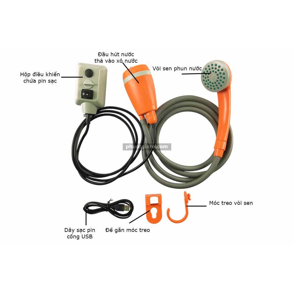 Vòi sen tắm di động xài pin lực đẩy cao 2 mét