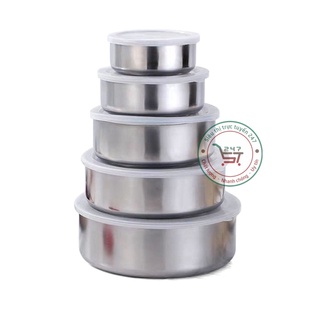 Bộ 5 hộp đựng thức ăn thực phẩm inox để tủ lạnh từ 10-18cm nắp nhựa kín hơi