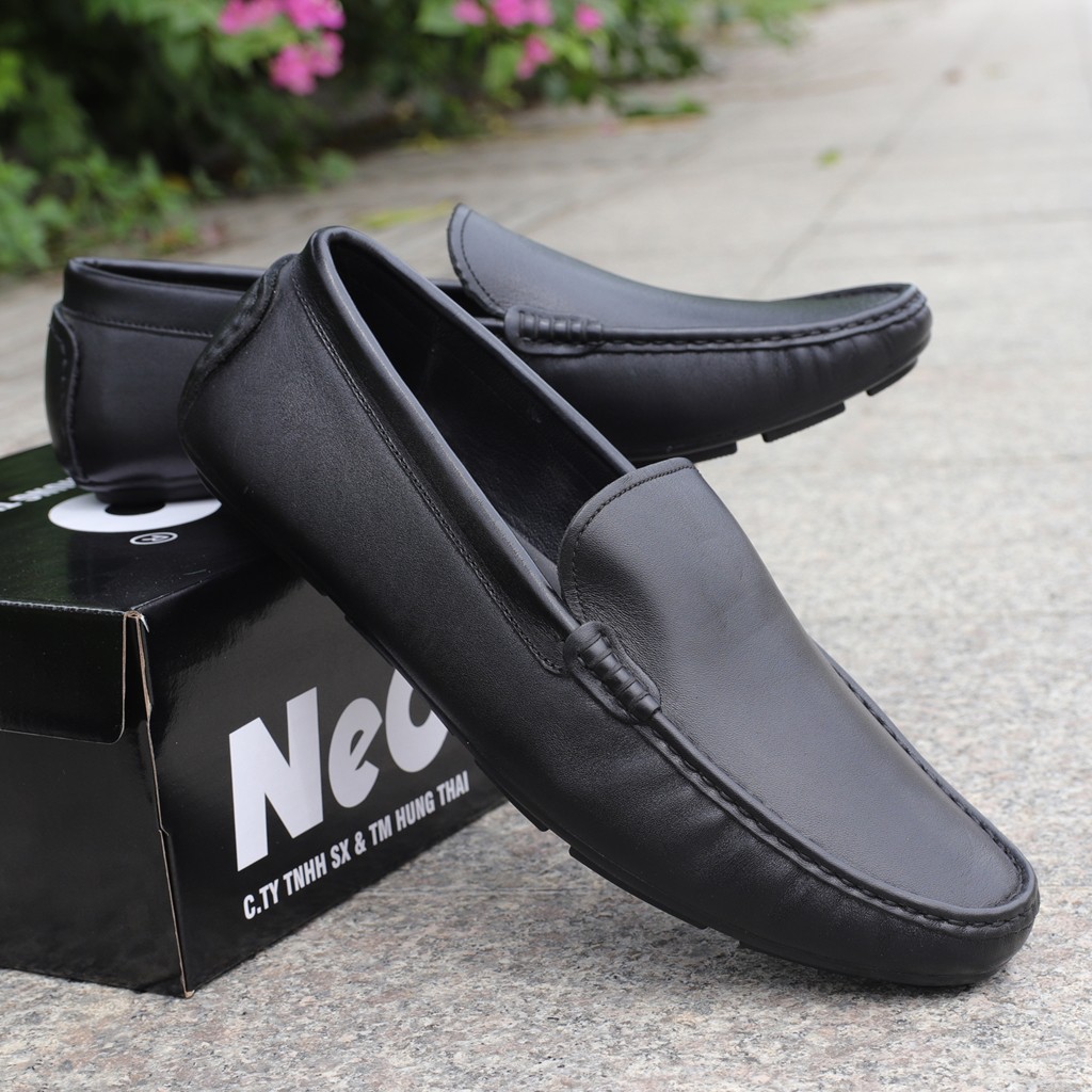Giày lười nam da bò trơn, giày mọi đế cao su mềm - NeO2742
